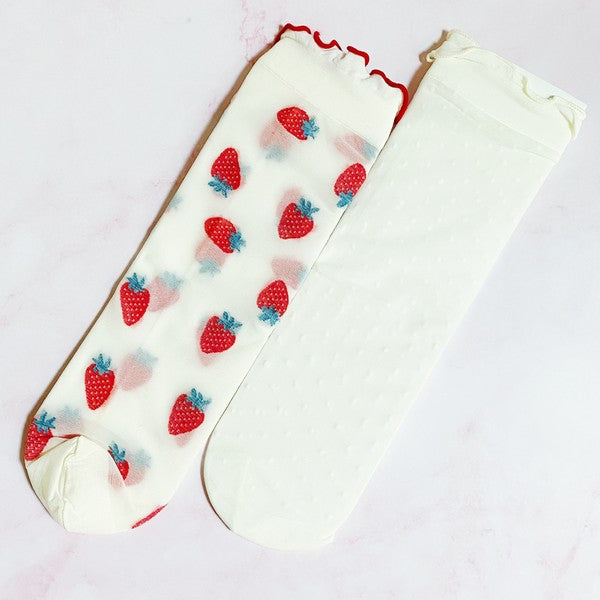 Dots And Strawberries Sheer Socks Set Of 2