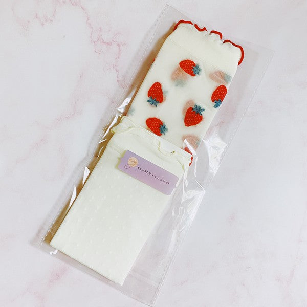 Dots And Strawberries Sheer Socks Set Of 2