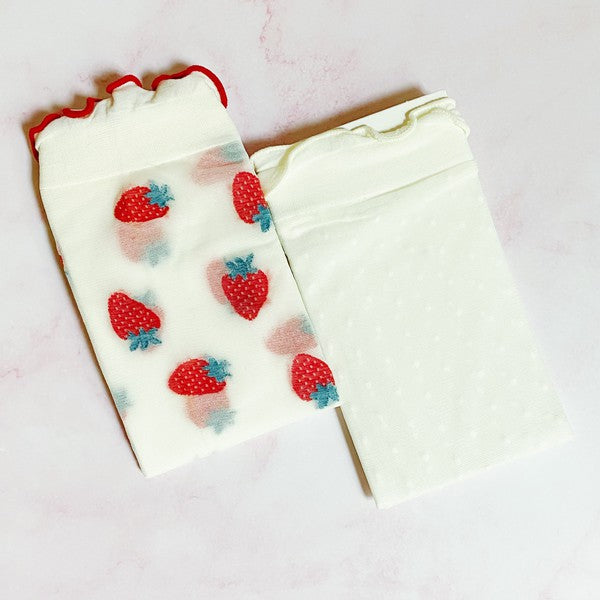 Dots And Strawberries Sheer Socks Set Of 2