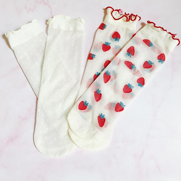 Dots And Strawberries Sheer Socks Set Of 2