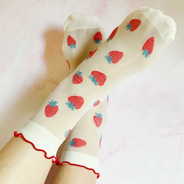 Dots And Strawberries Sheer Socks Set Of 2