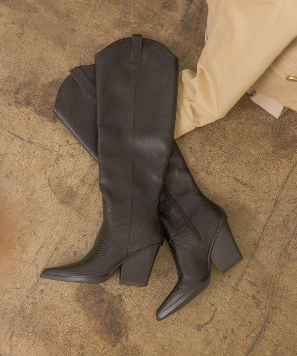 Vegan Leather - Knee High Western Boots