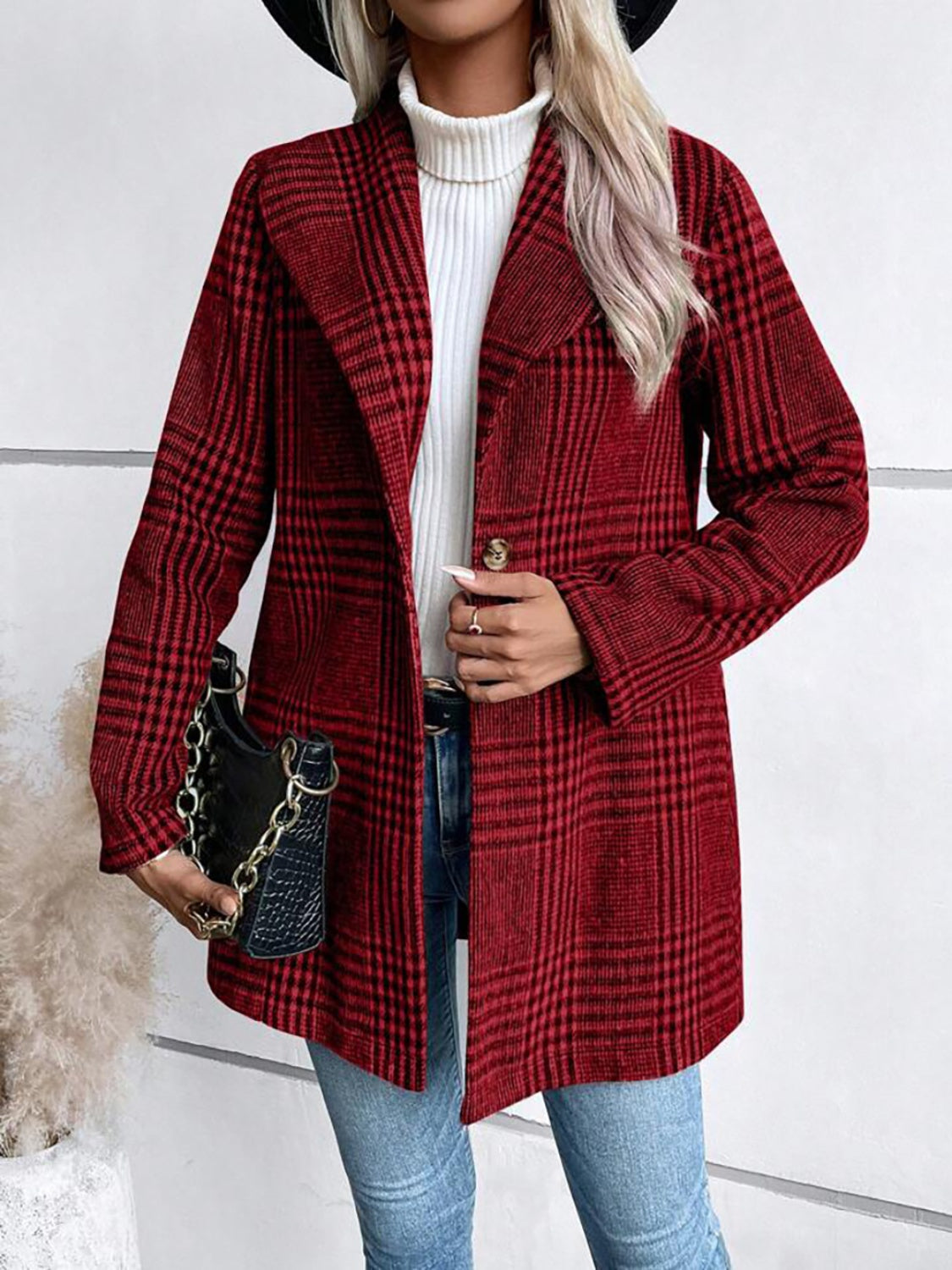 Plaid Long Sleeve Button-Up Jacket with Collar