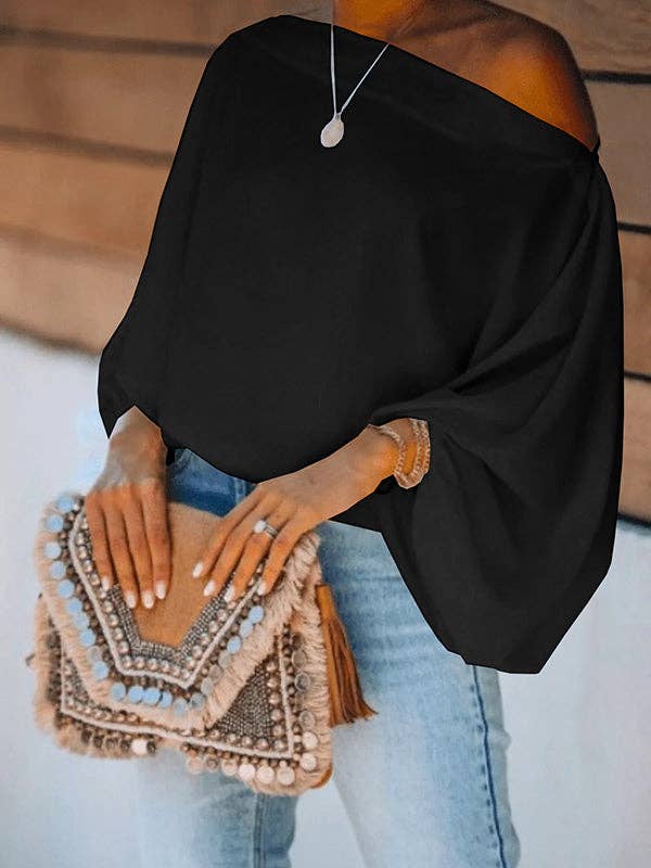 Simple Loose, Off the Shoulder Puff Sleeves T-Shirt