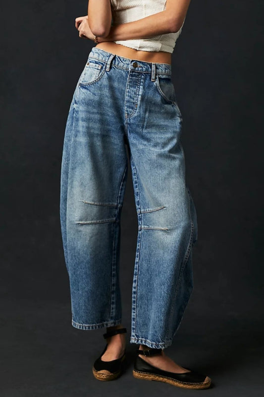 High-Waisted Wide Leg Barrel Jeans with Functional Pockets