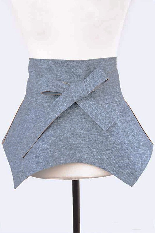 Denim Skirt Wrap Around Tie Belt - blue denim wrap mini skirt with adjustable belt, One Size.