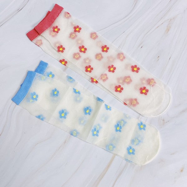 Mini Flower Sheer Socks Set Of 2