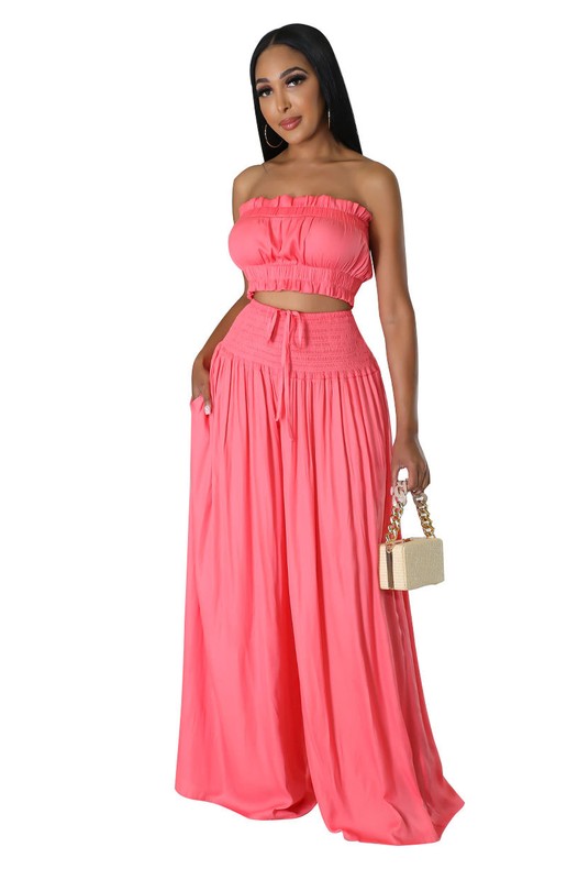 Stylish FASHION WOMEN TWO PIECE SET featuring a sexy bralette and high waist wide leg pants, perfect for any occasion.