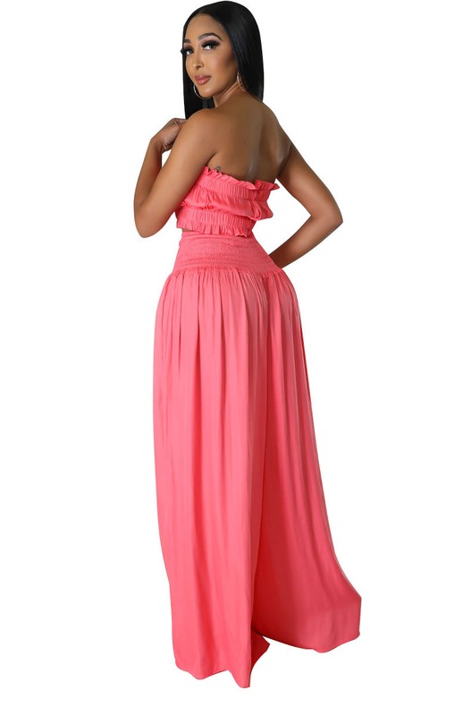 Stylish FASHION WOMEN TWO PIECE SET with a bralette top and high waist wide leg pants, perfect for any occasion.