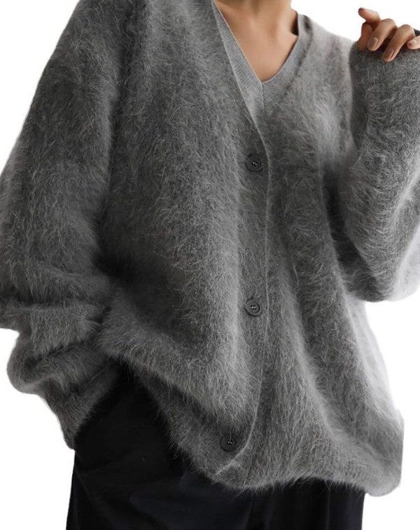 Cozy Oversized Fuzzy Button-Up Cardigan