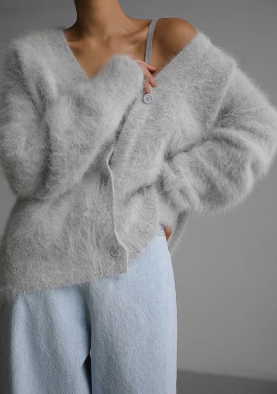 Cozy Oversized Fuzzy Button-Up Cardigan