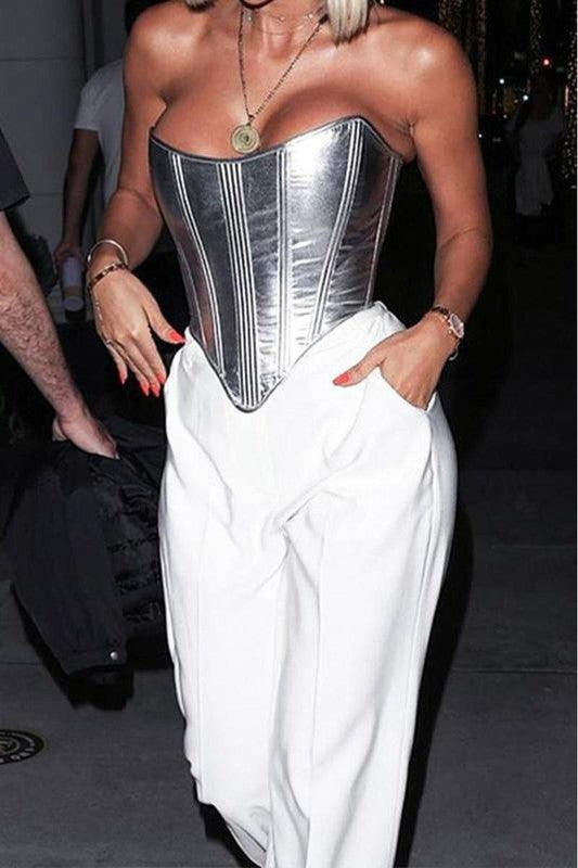 Shimmering Silver Bustier Top