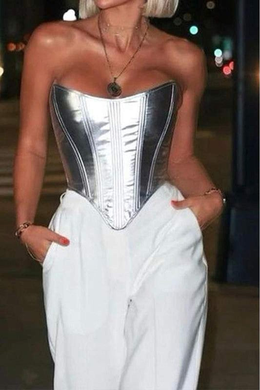 Shimmering Silver Bustier Top