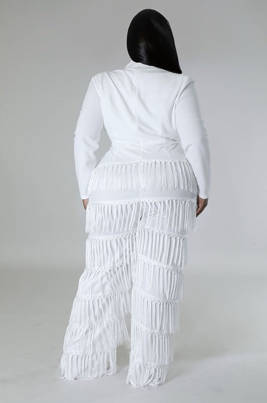 Fringe-Trimmed Wide Leg Jumpsuit with Collar "PRE-ORDER"