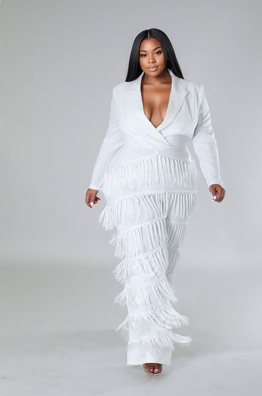 Fringe-Trimmed Wide Leg Jumpsuit with Collar "PRE-ORDER"