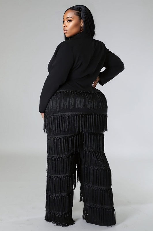 Fringe-Trimmed Wide Leg Jumpsuit with Collar "PRE-ORDER"