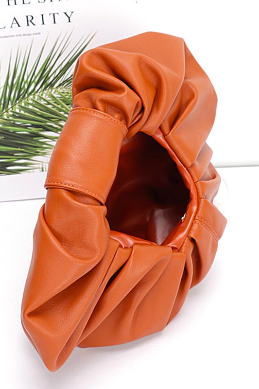 Pleated Faux Leather Round Clutch with Removable Shoulder Chain