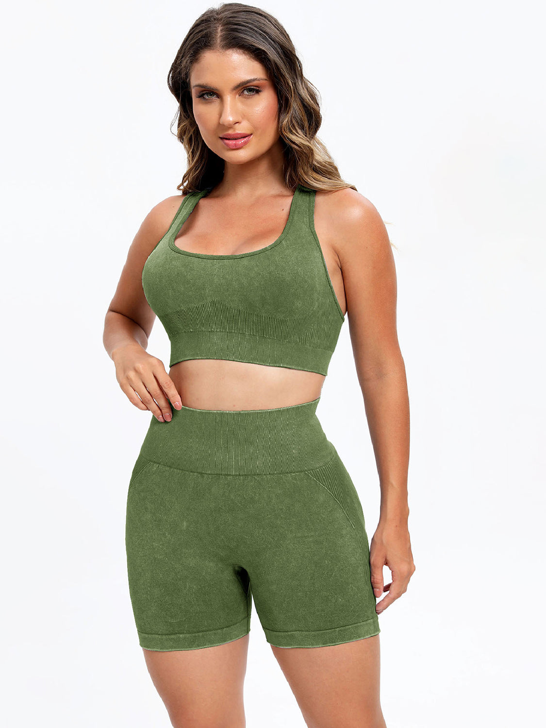 Active Wear Set: Scoop Neck Top with Wide Straps and Matching Shorts