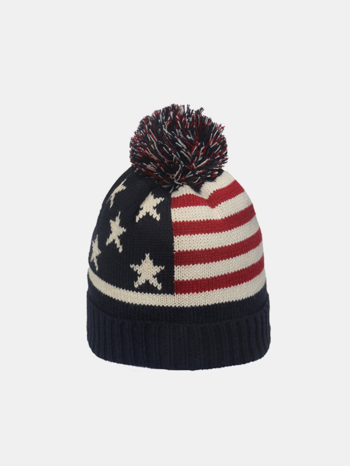 Patriotic Knit Beanie with US Flag Design