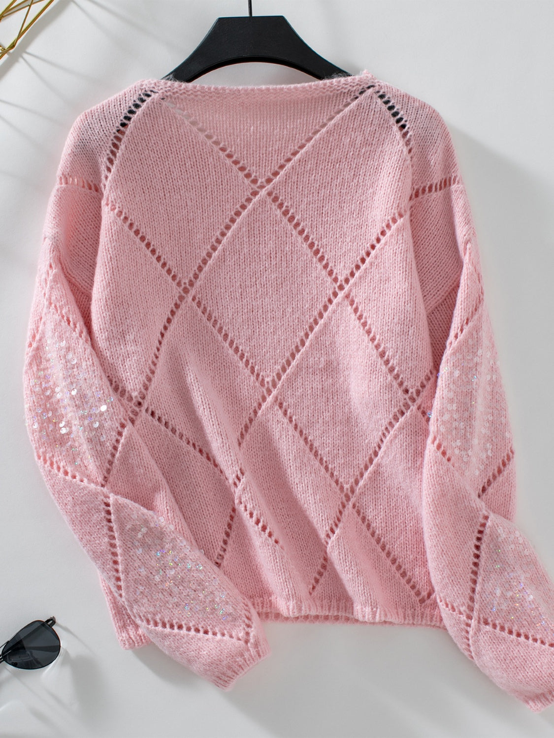 Lace-Inspired Round Neck Long Sleeve Sweater
