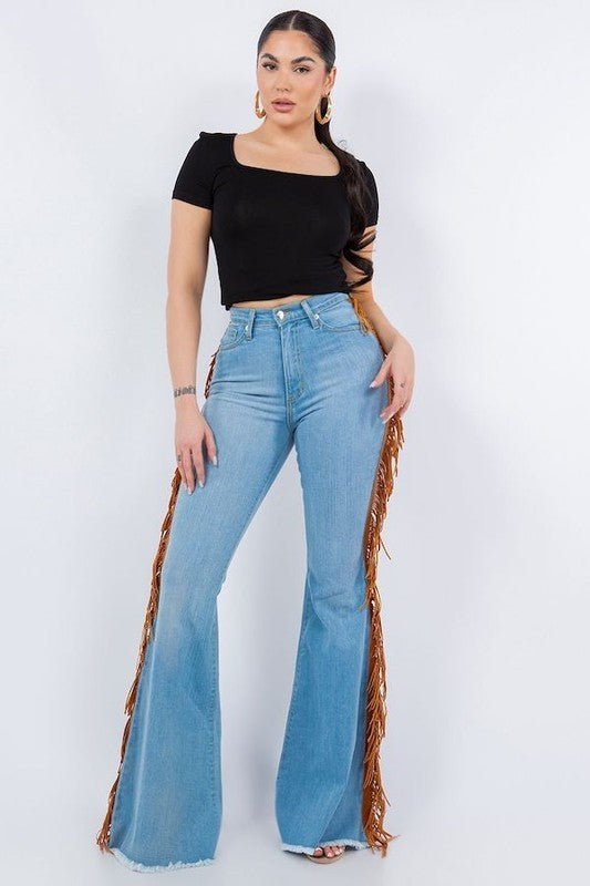 Fringe Bell Bottom Jean in Light Denim-32"Inseam