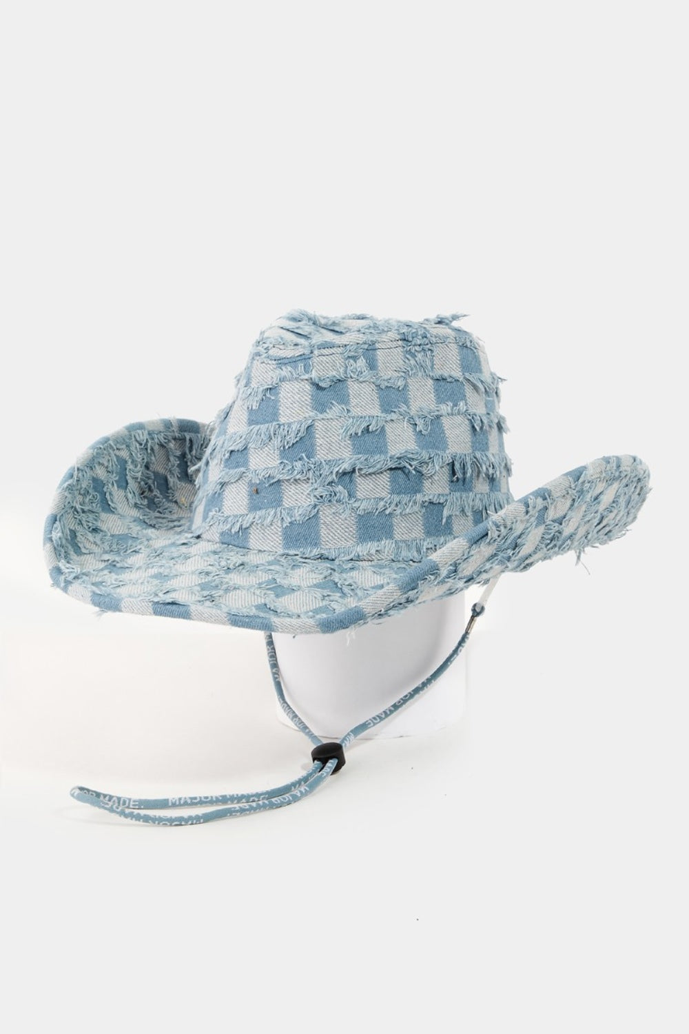 Cowgirl Charm Checkered Denim Fringe Hat