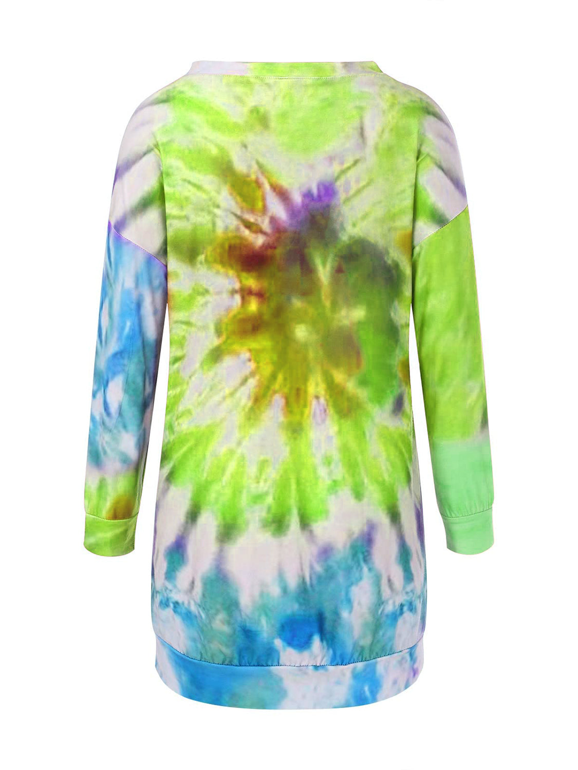 Colorful Tie-Dye Long Sleeve Dress with Round Neck