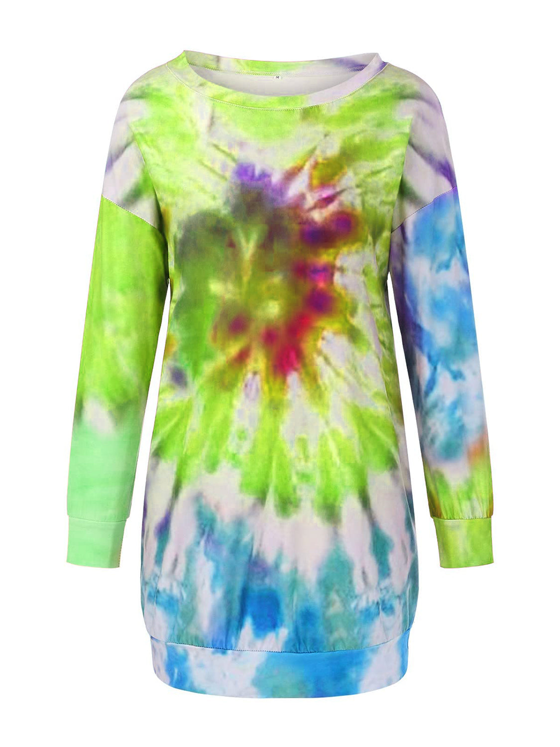 Colorful Tie-Dye Long Sleeve Dress with Round Neck