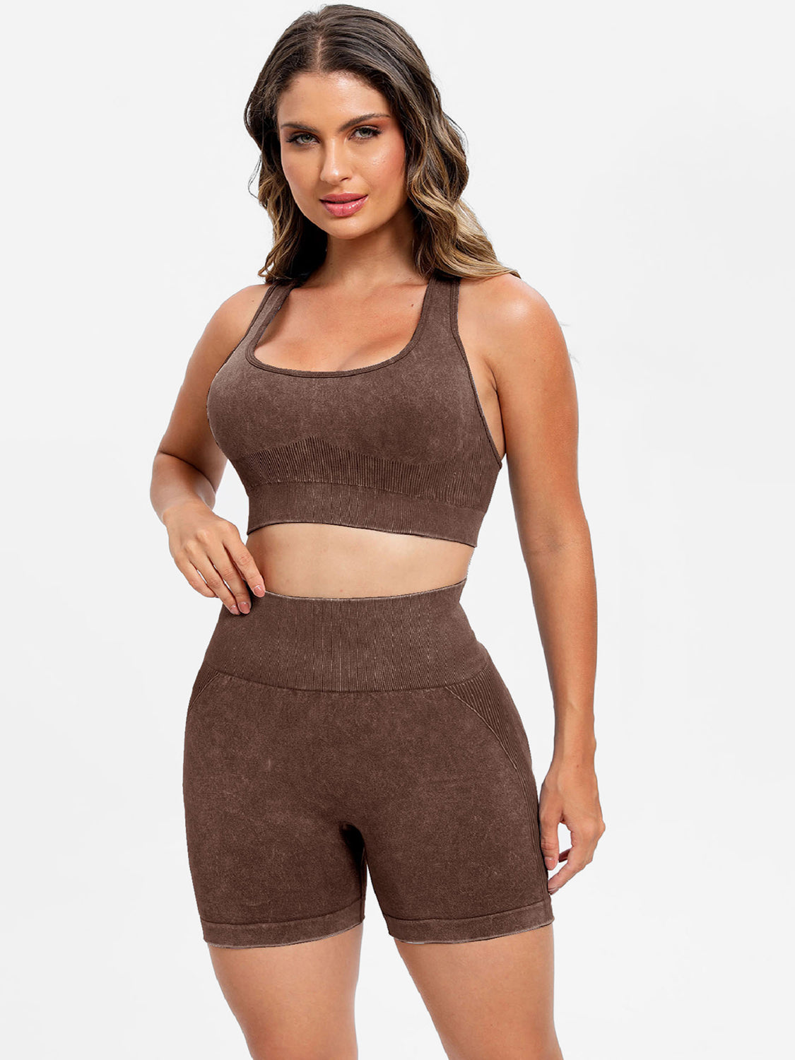 Active Wear Set: Scoop Neck Top with Wide Straps and Matching Shorts