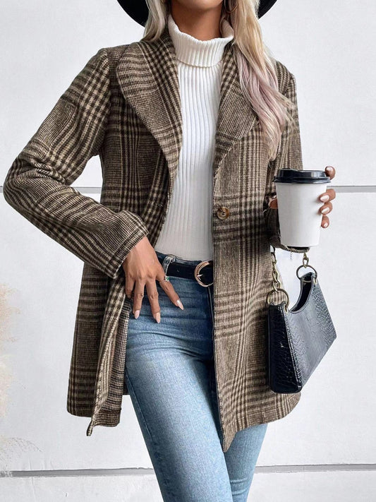 Plaid Long Sleeve Button-Up Jacket with Collar