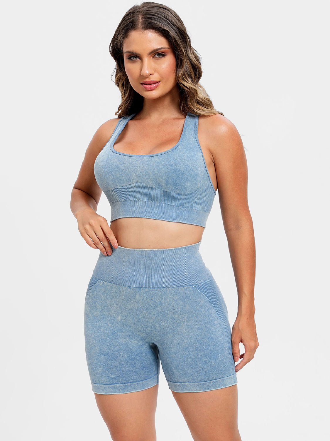 Active Wear Set: Scoop Neck Top with Wide Straps and Matching Shorts