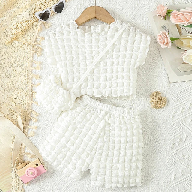 Girls' Summer Outfit Bundle: Top, Shorts, and Coordinating Bag