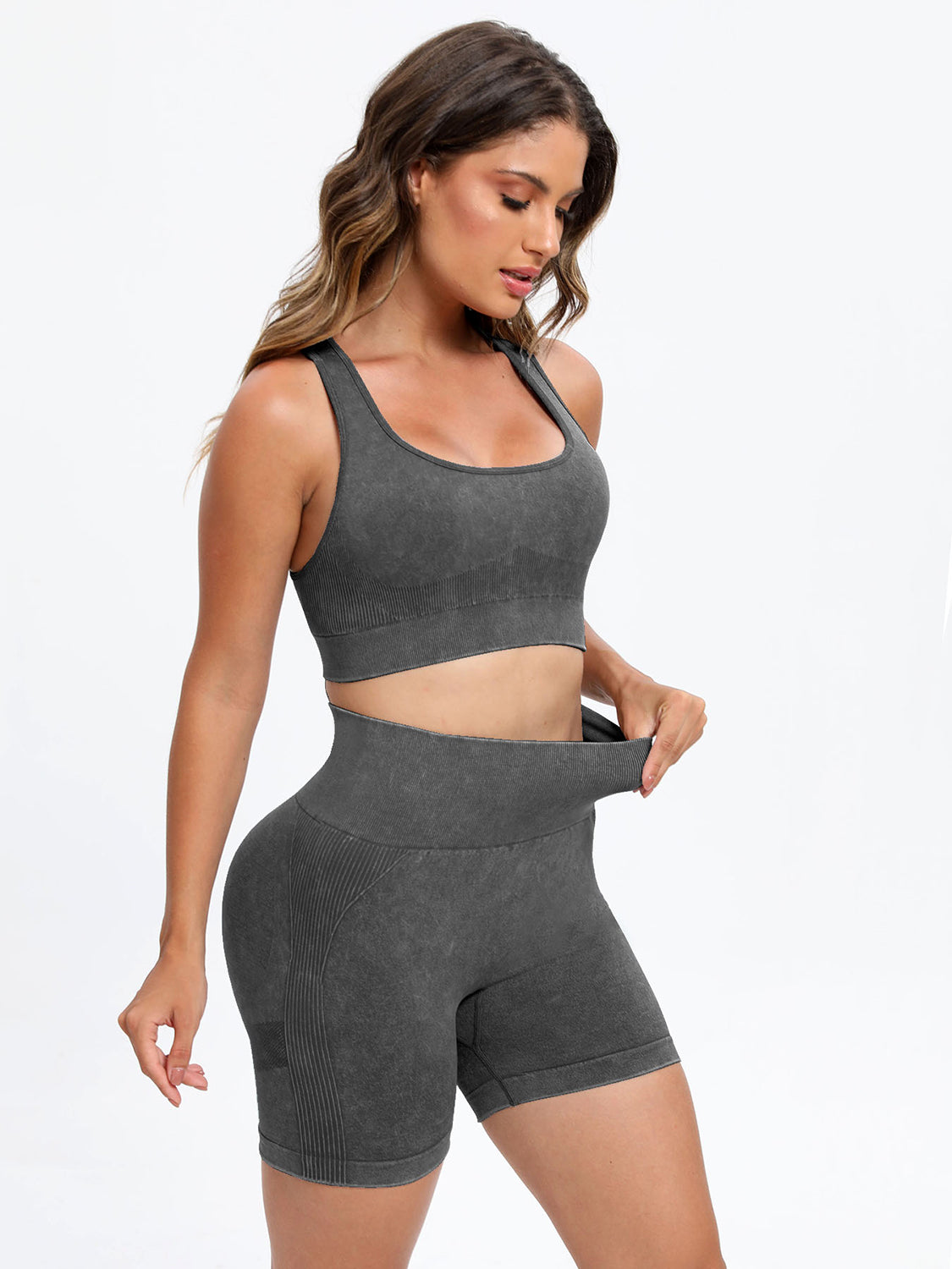 Active Wear Set: Scoop Neck Top with Wide Straps and Matching Shorts