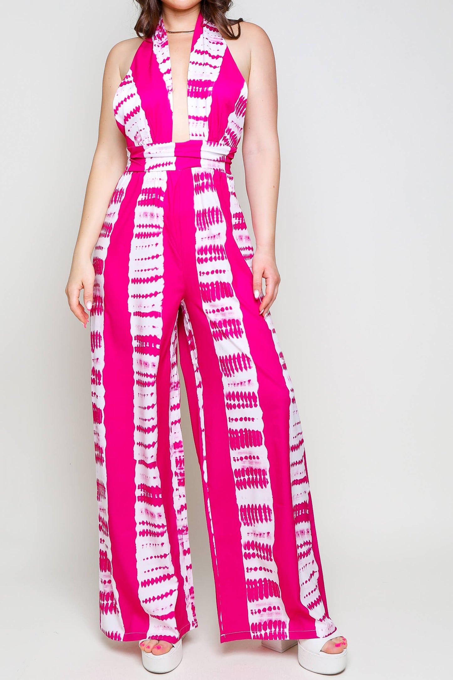 Tie Dye Print Wide-Leg Jumpsuit