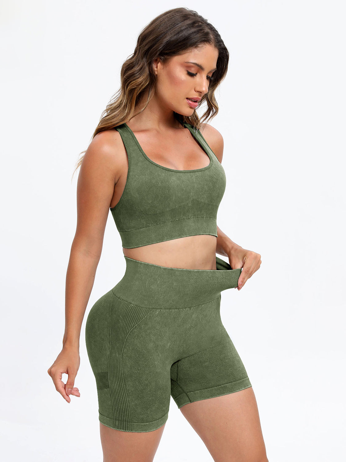 Active Wear Set: Scoop Neck Top with Wide Straps and Matching Shorts