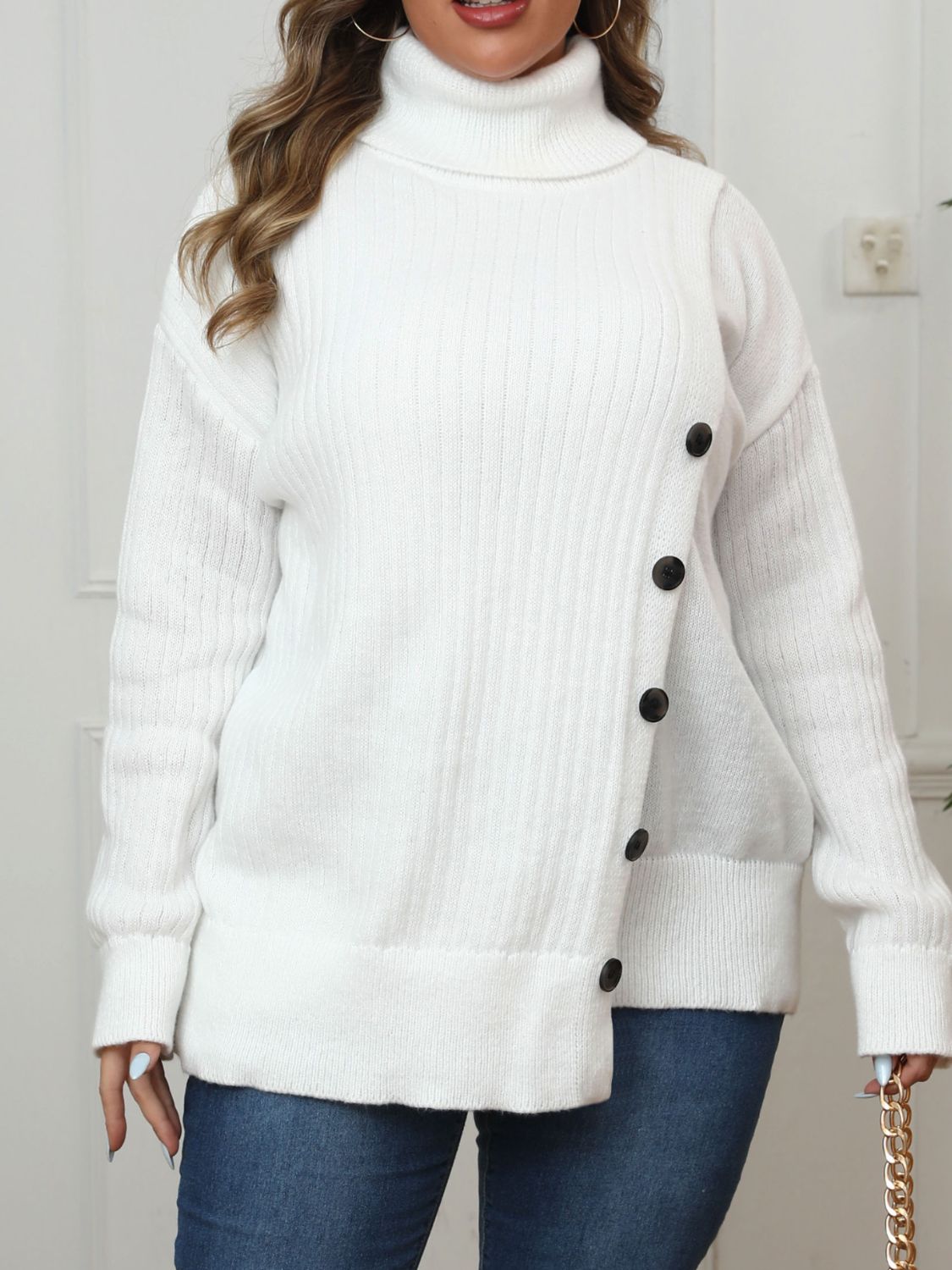 Cozy Button-Up Turtleneck Sweater