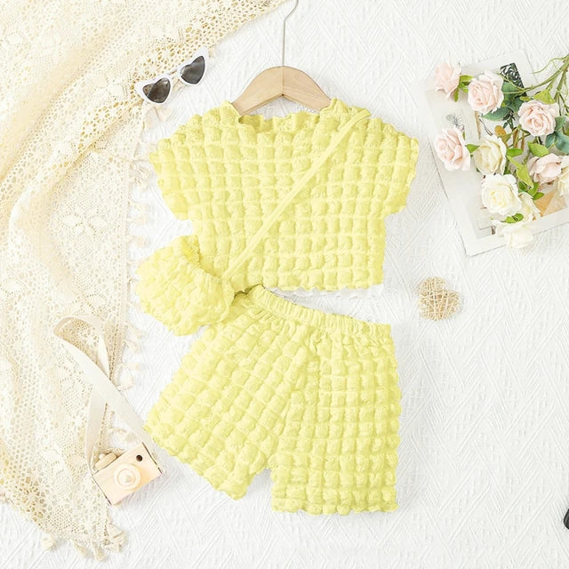 Girls' Summer Outfit Bundle: Top, Shorts, and Coordinating Bag