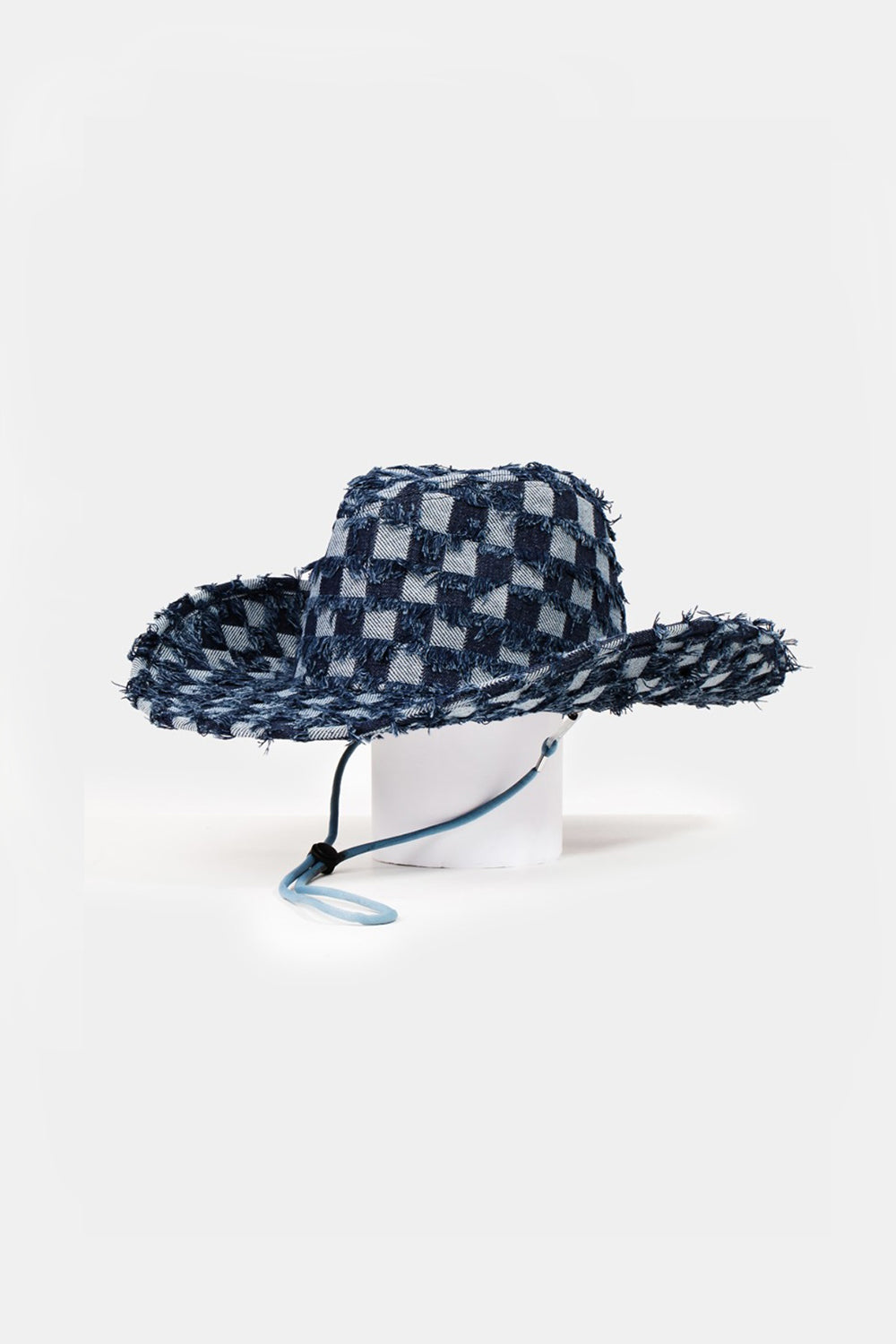 Cowgirl Charm Checkered Denim Fringe Hat