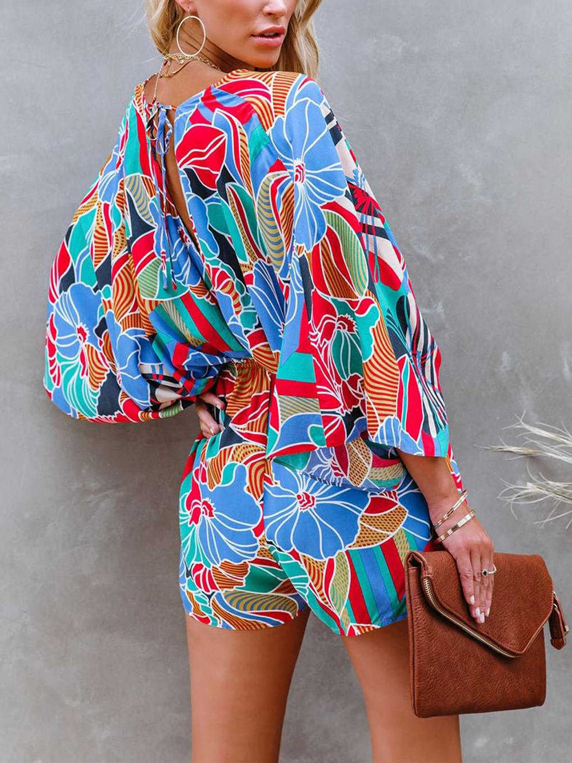 Printed Kimono Sleeve Romper