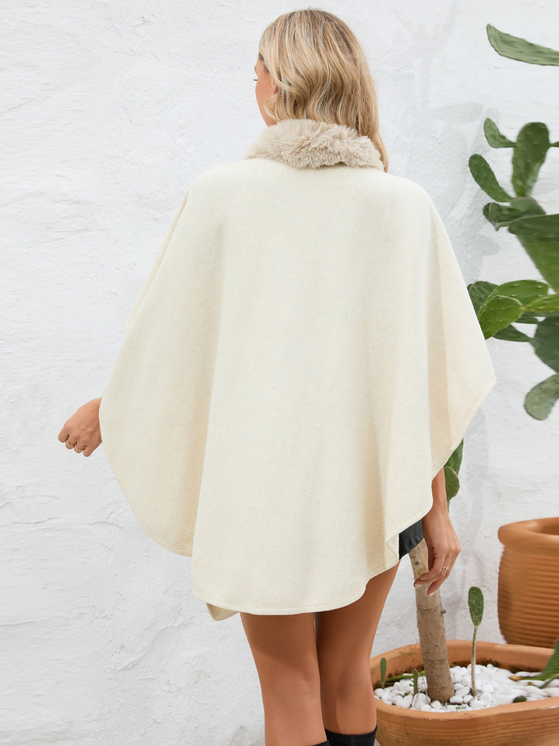 Cozy Fuzzy Trim Open Front Cape