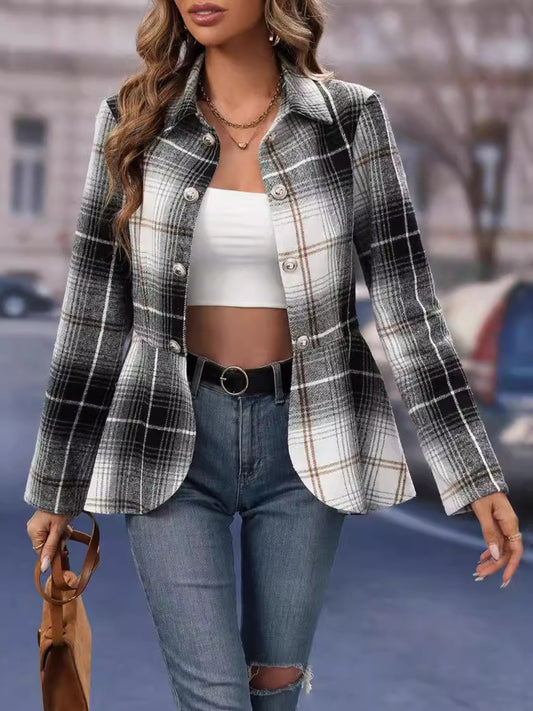 Plaid Long Sleeve Button-Down Jacket