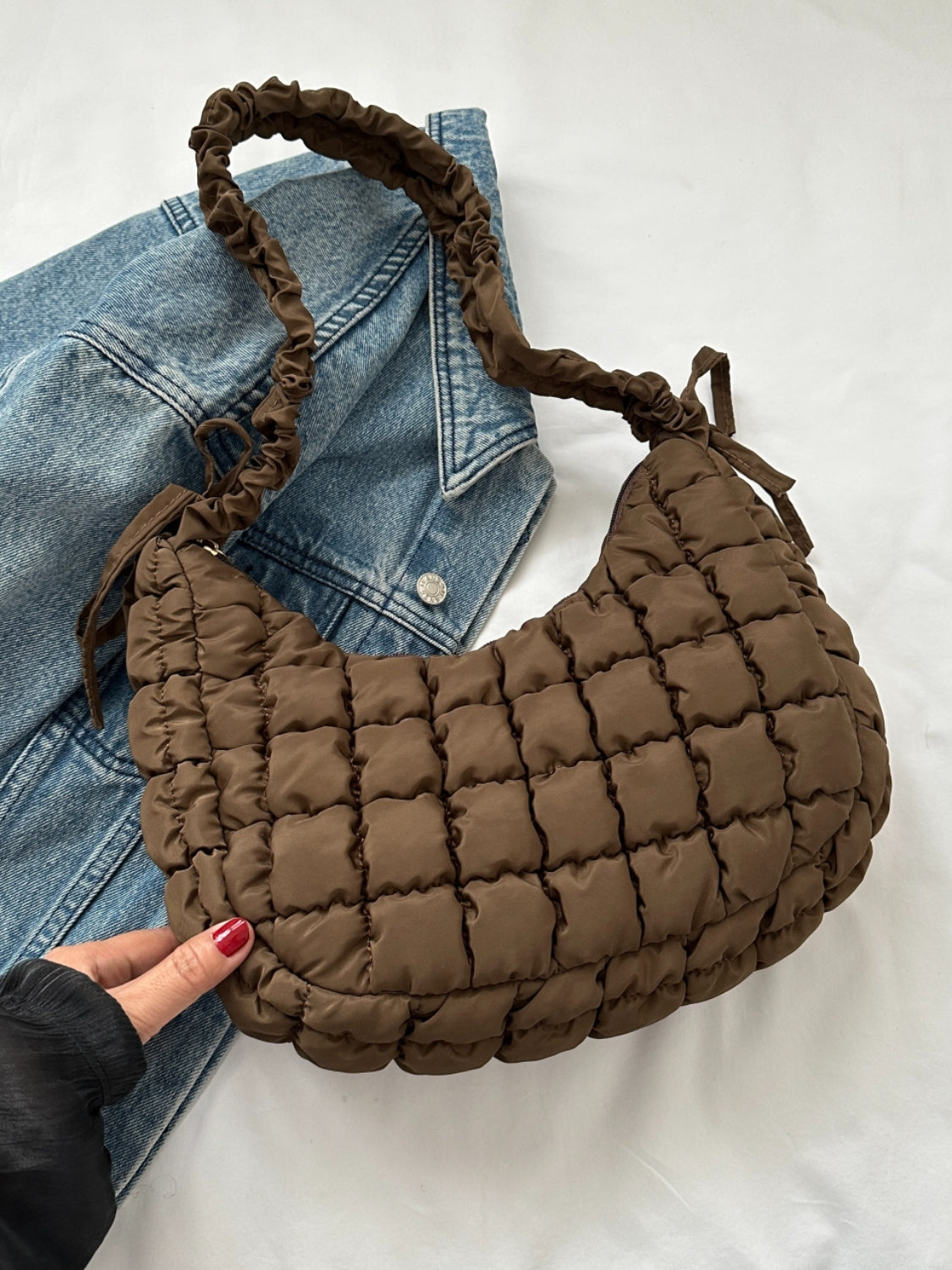 Quilted Bubble Texture Ruched Strap Shoulder Bag