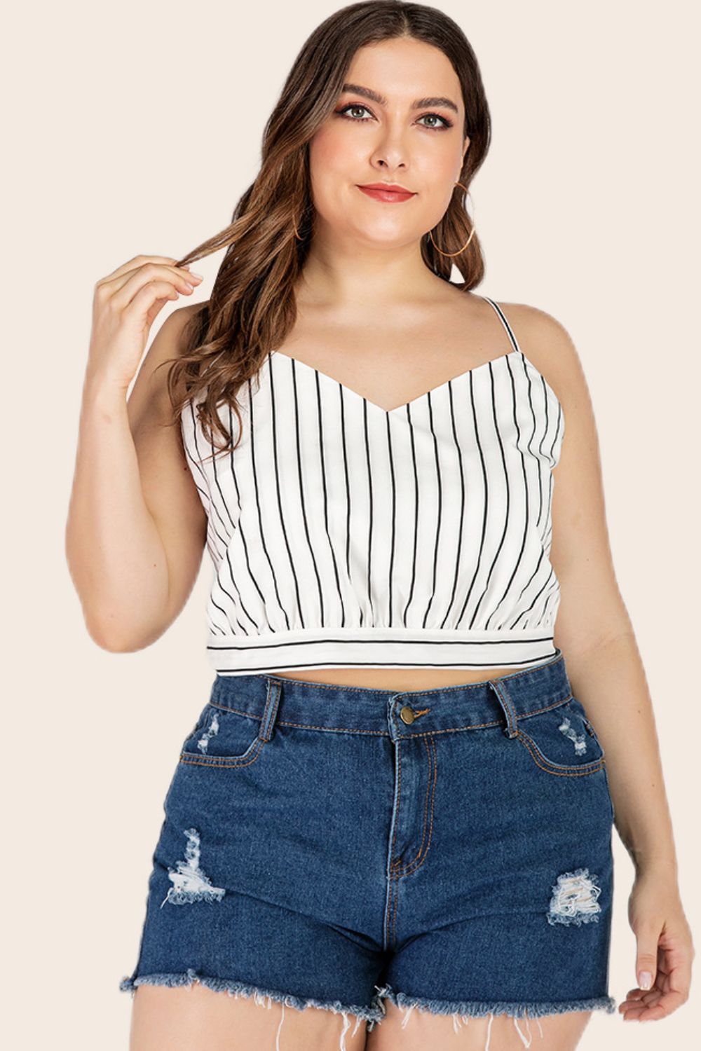 Striped Tie-Back Cropped Cami for Curvy Fashionistas