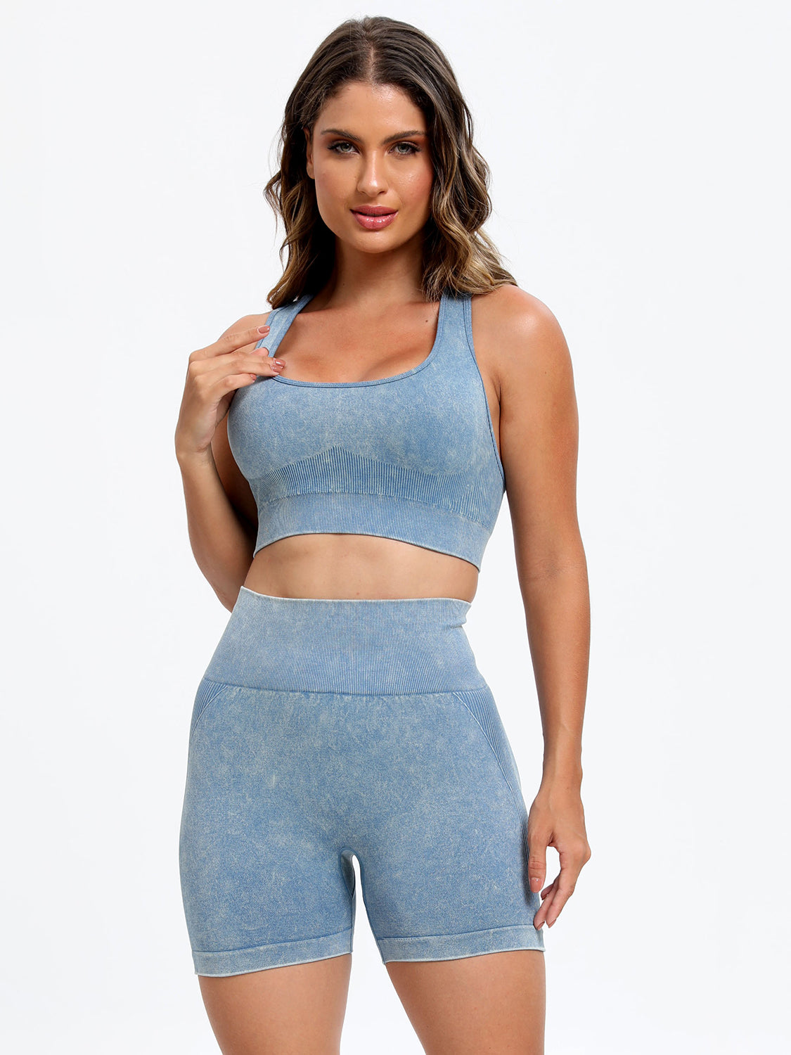 Active Wear Set: Scoop Neck Top with Wide Straps and Matching Shorts