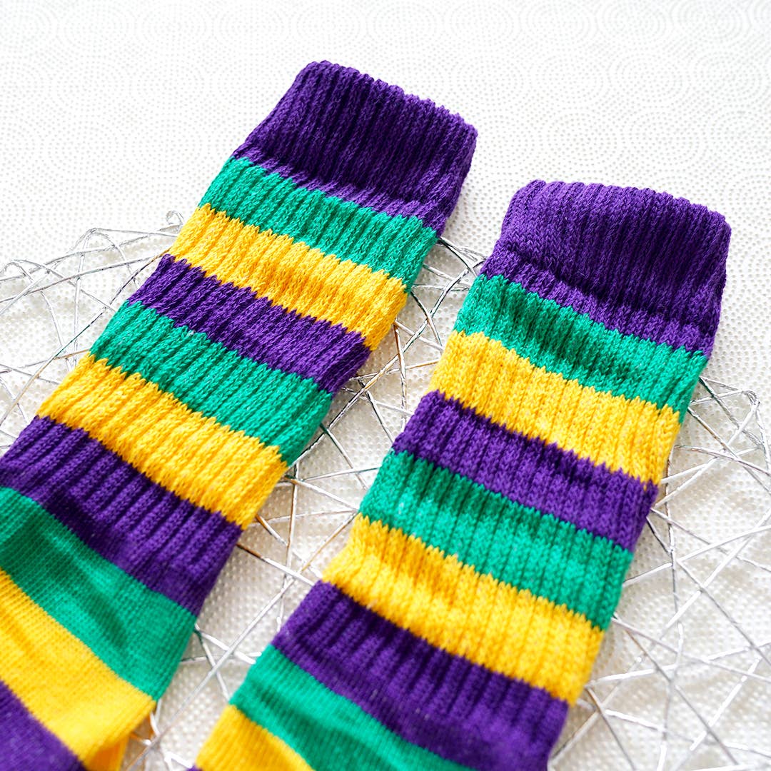 Mardi Gras Socks Slouchy Socks / Boot Socks