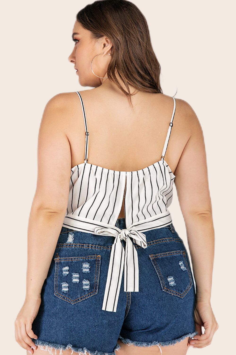 Striped Tie-Back Cropped Cami for Curvy Fashionistas