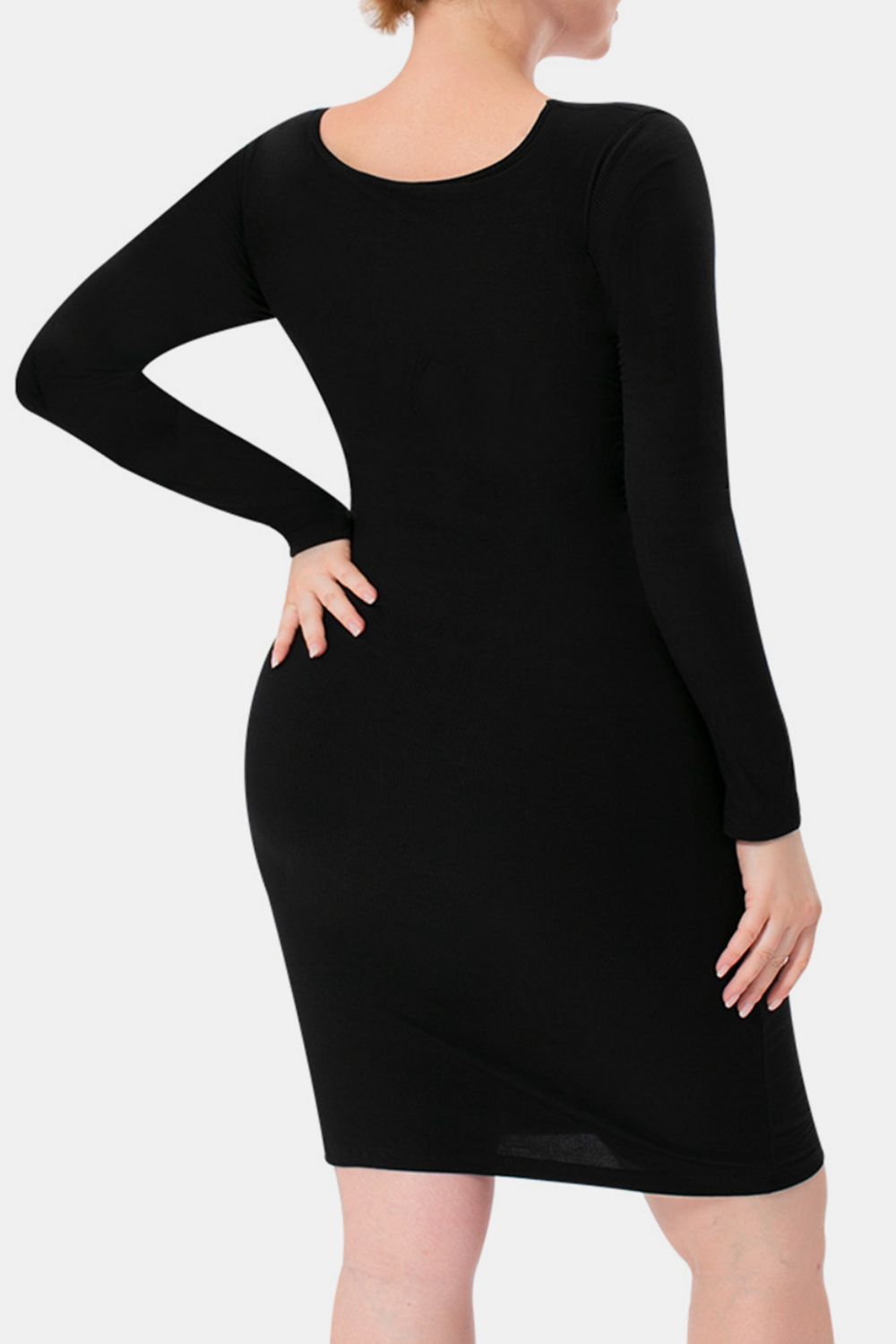 Square Neck Long Sleeve Dress with Integrated Shapewear