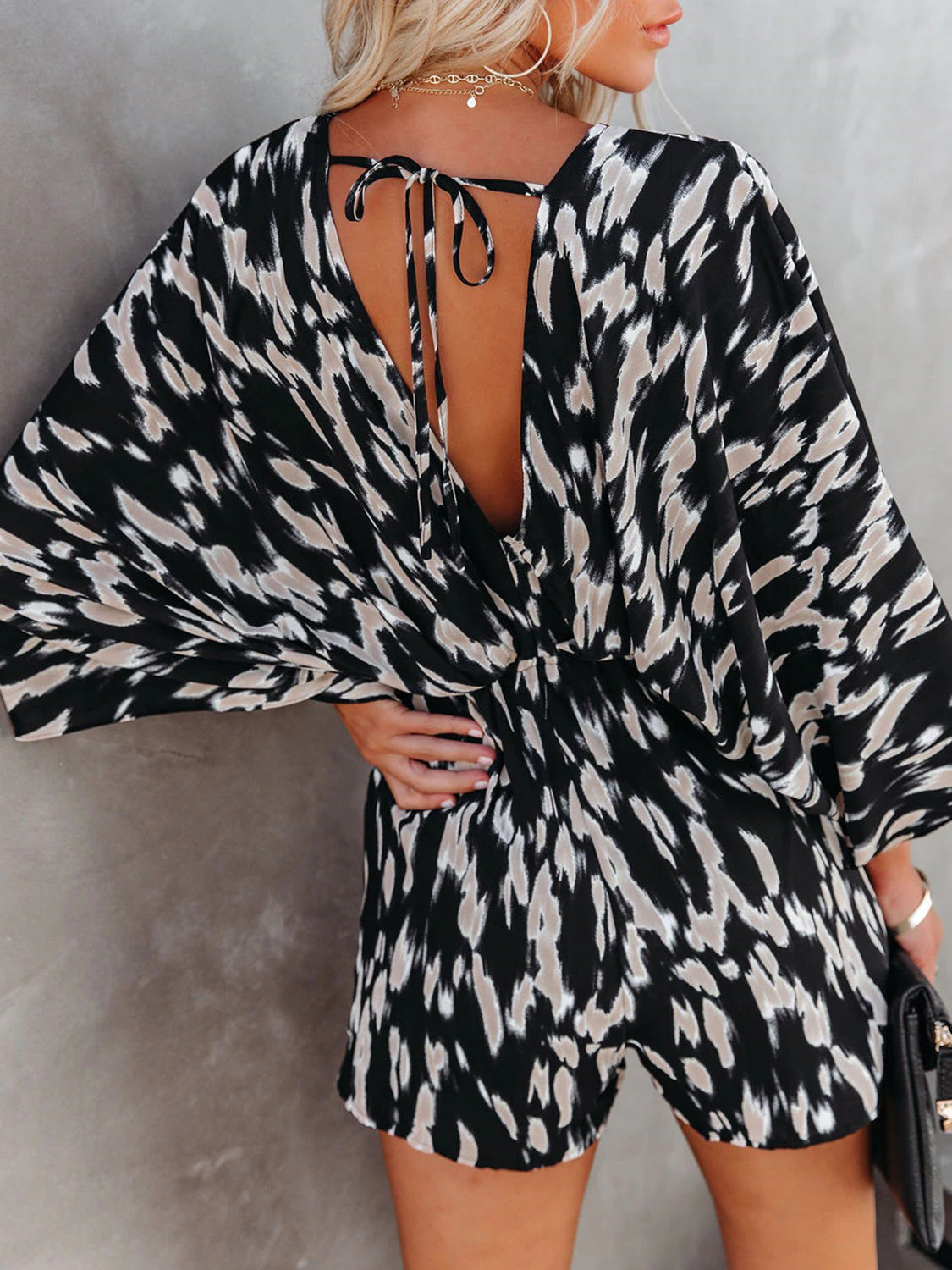 Printed Kimono Sleeve Romper