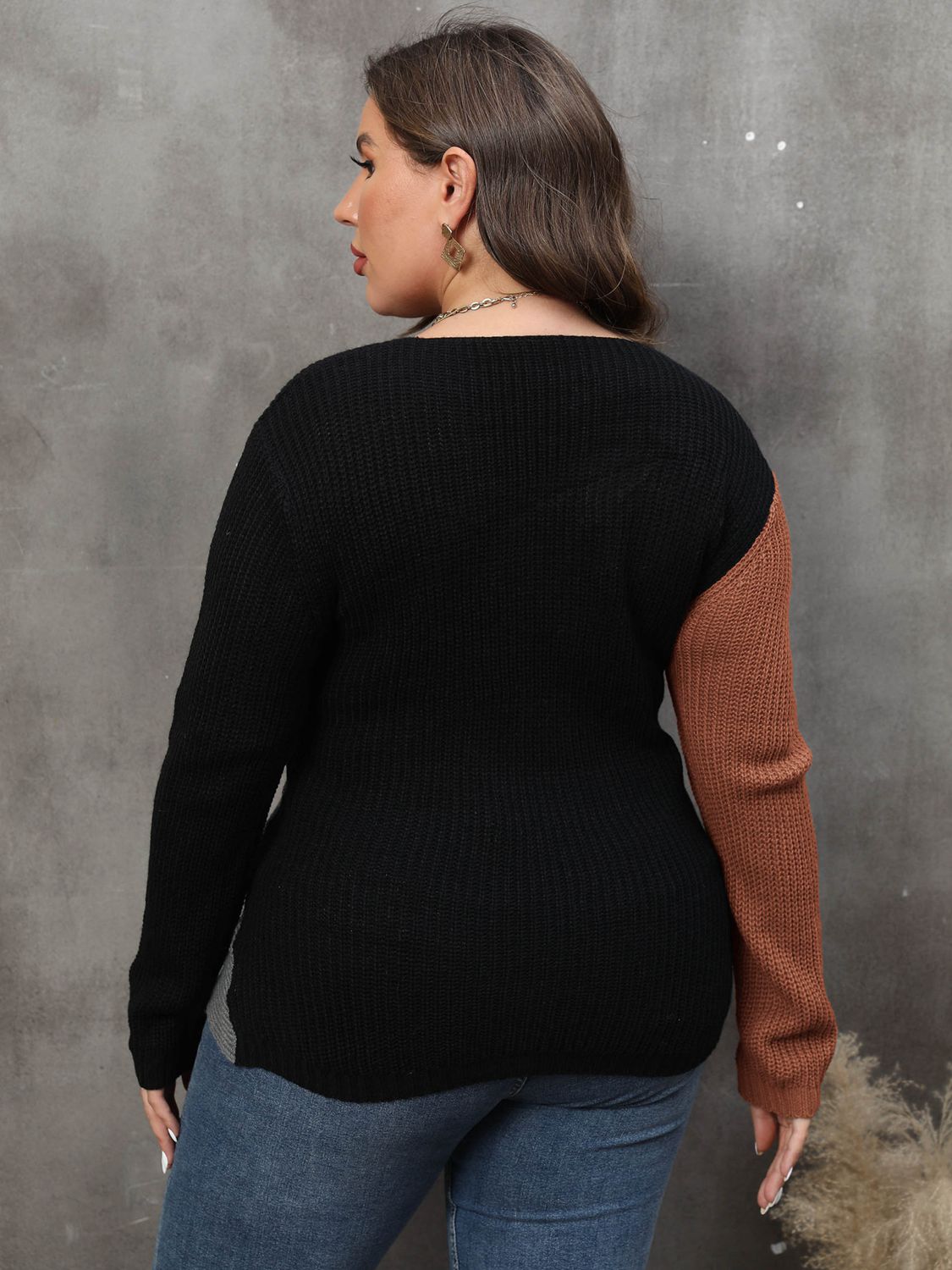 Curvy Colorblock Surplice Neck Sweater