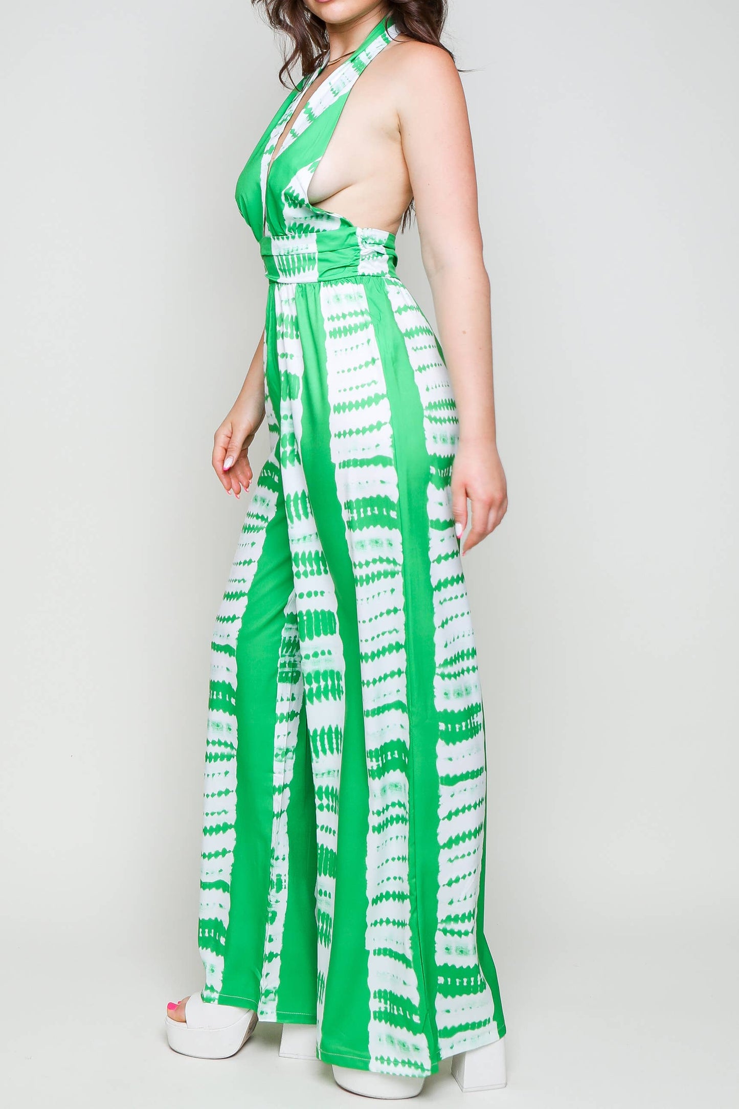 Tie Dye Print Wide-Leg Jumpsuit